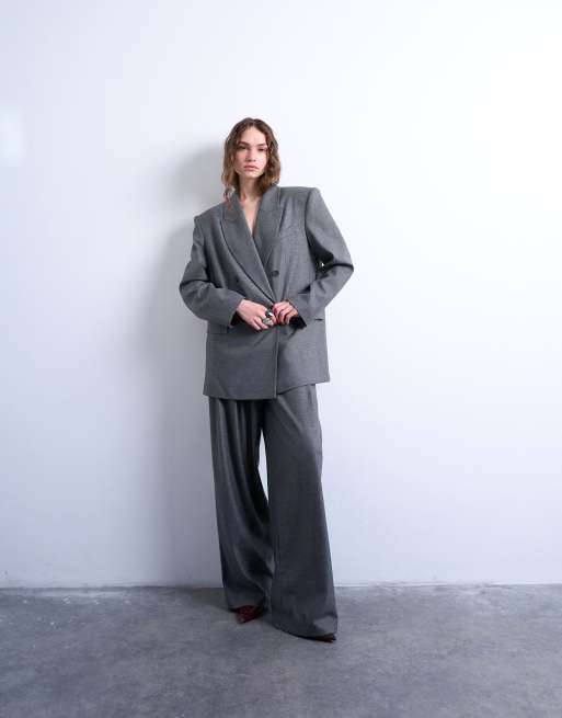 Topshop wide pleat pants in grey (part of a set)