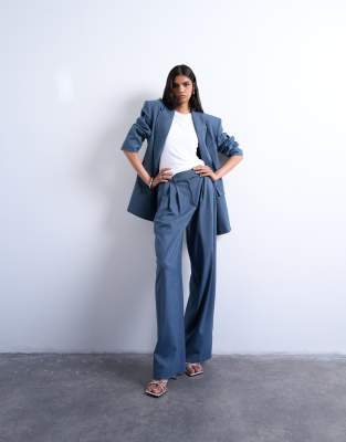 Topshop Wide Pleat Pants In Blue
