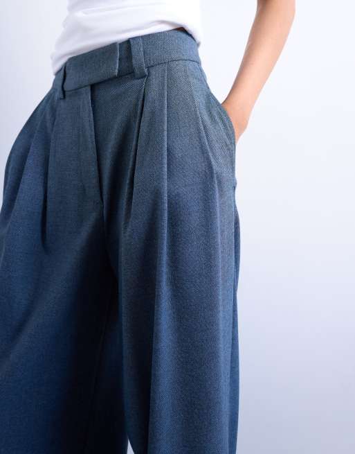 Topshop wide pleat suit pants in navy