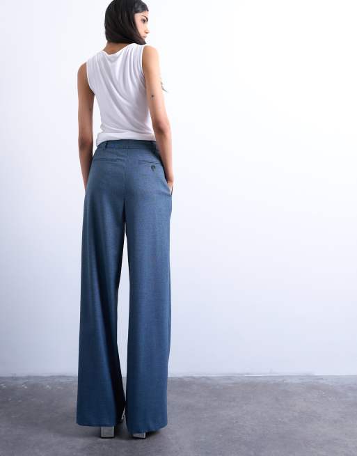 Topshop wide pleat suit pants in navy