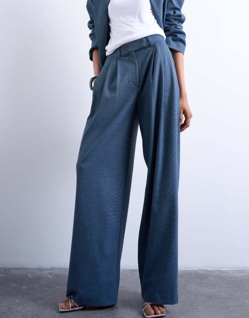 Topshop wide pleat suit pants in navy