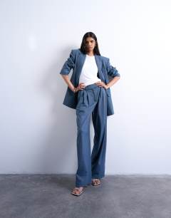 Wide pleat suit trousers in navy