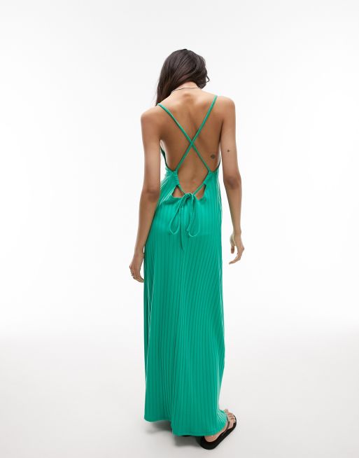 Topshop wide rib chuck on jersey maxi dress in green ASOS