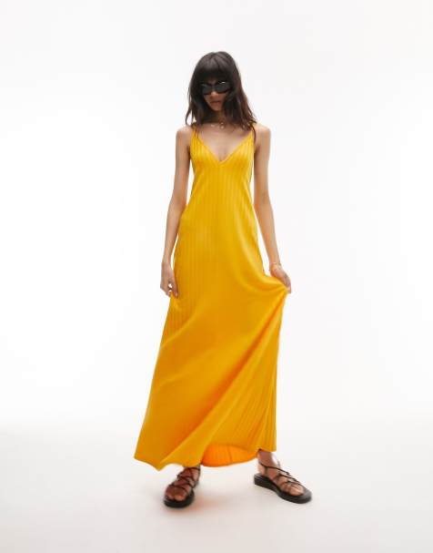 Orange Shadow Leaf Low Back Oversized Maxi Beach Dress