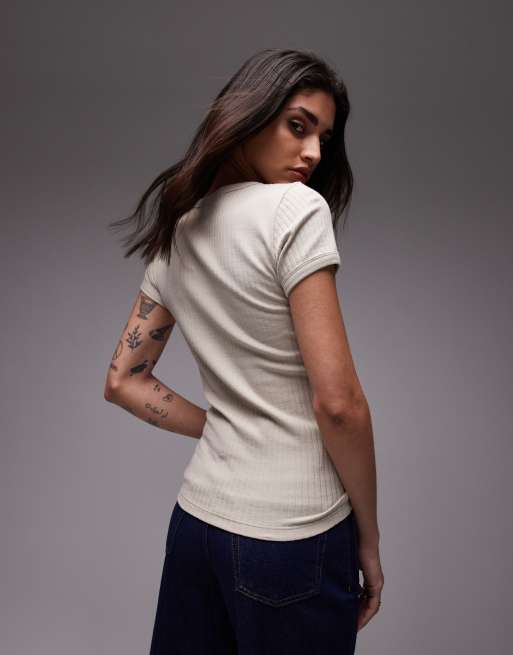 Topshop wide rib tee in stone , 4 of 4