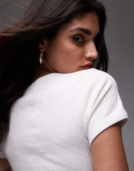 Topshop wide rib tee in white , 4 of 4