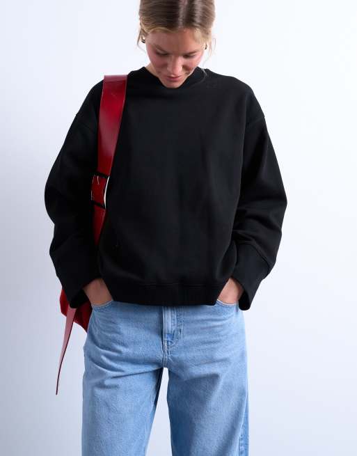 Topshop wide sleeve sweat in black