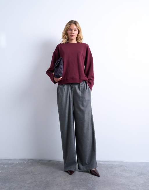 Topshop wide sleeve sweat in burgundy
