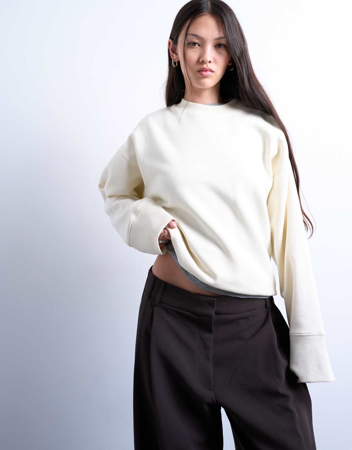 Topshop wide sleeve sweat in ecru