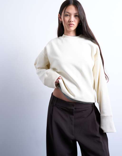 Topshop wide sleeve sweat in ecru