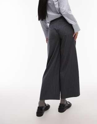 Topshop wide straight leg pinstripe tailored pants in gray - part of a set
