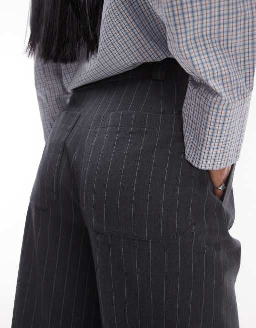 Topshop wide straight leg pinstripe tailored trouser co-ord in grey