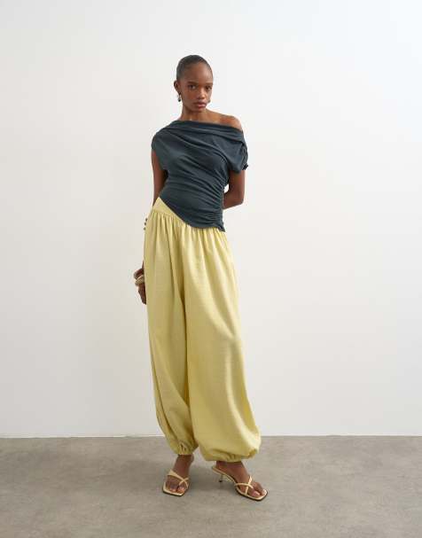Topshop wide waistband balloon pants in buttermilk - view 1