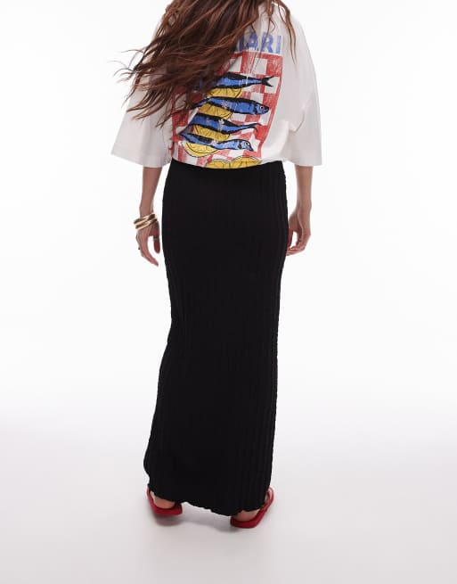 Topshop wiggle texture column maxi skirt in black, 2 of 5