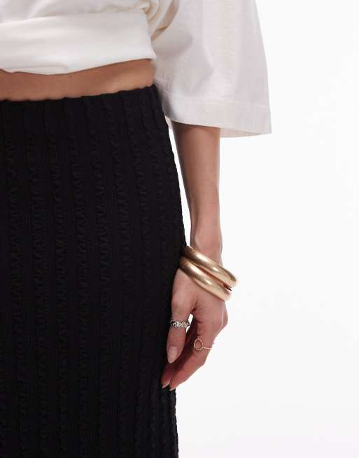 Topshop wiggle texture column maxi skirt in black, 4 of 5