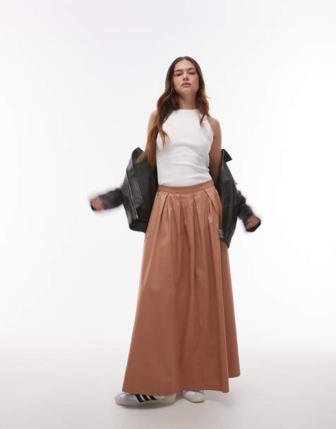 Topshop - Wijde katoenen cirkelrok in camel - view 1