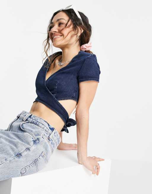 Topshop - Wikkeltop in indigo wassing