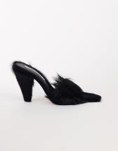 Topshop Willa cone heel mule in black hair on real leather