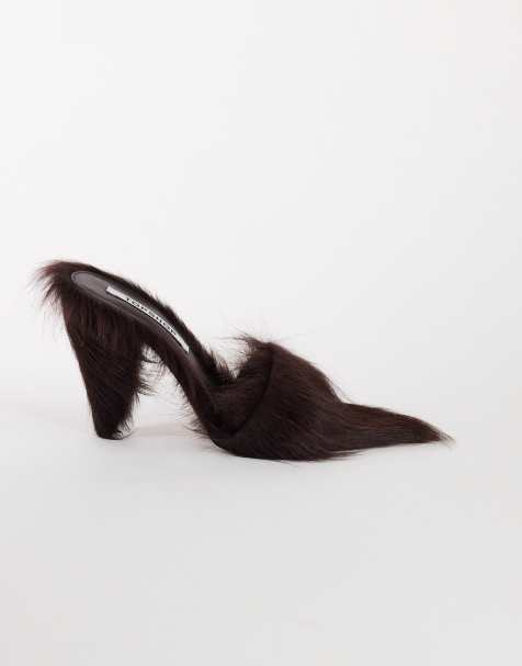 Topshop Willa cone heel mule in chocolate hair on real leather - view 1