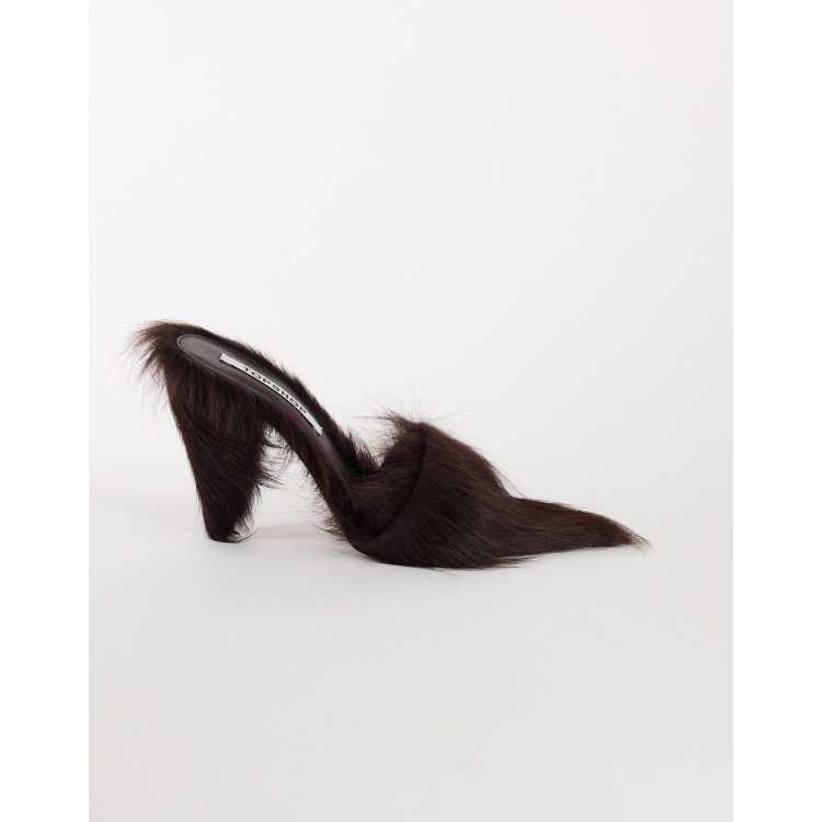 Topshop Willa cone heel mule in chocolate hair on real leather | ASOS