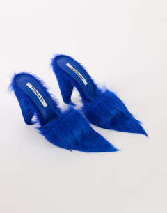 Willa cone heel mule in cobalt hair on real leather