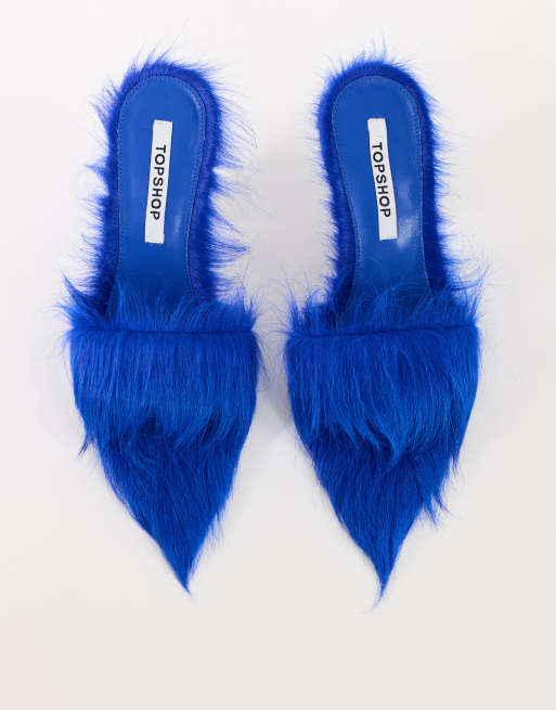 Topshop Willa mule med konklack i koboltblått hår på äkta läder, 2 av 4