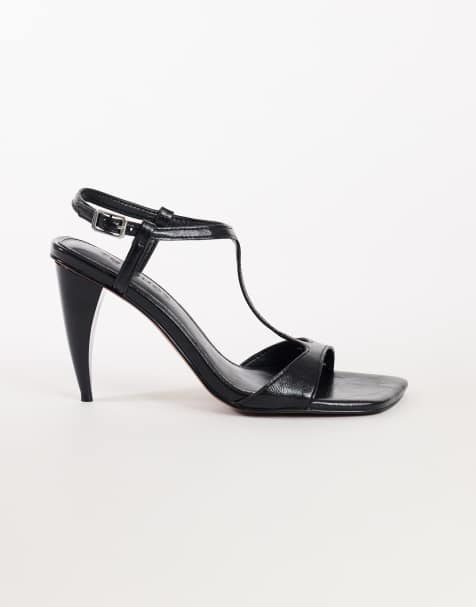 Topshop Willow T bar banana heel sandal in black - view 1