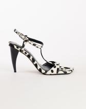 Topshop Willow T bar banana heel sandal in dalmatian hair on real leather