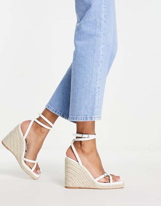 Topshop Wilma high espadrille wedges in white, 3 of 4