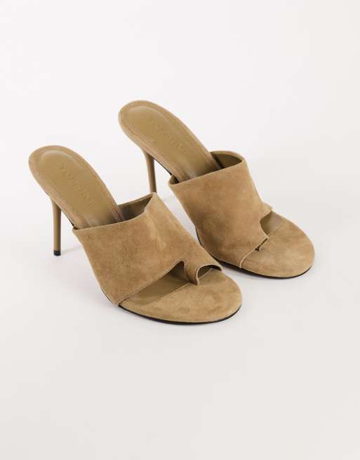 Topshop Winnie äkta mocka mule med tårem och klack i taupe, 4 av 4