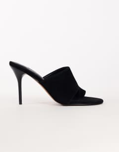 Winnie real suede toe post heeled mule in black
