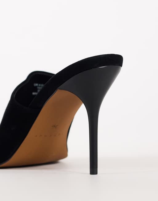 Topshop Winnie real suede toe post heeled mules in black, 4 of 4