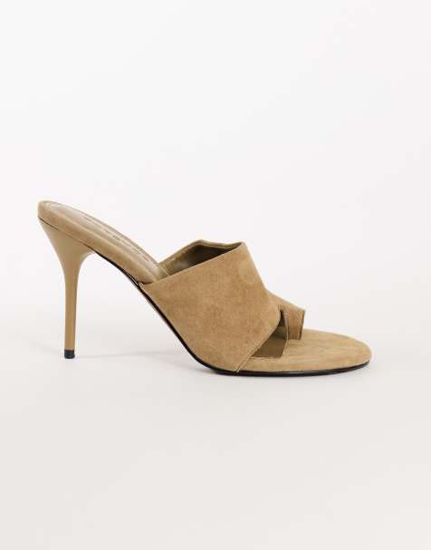 Topshop Winnie teenslipper met hak in taupe - view 1