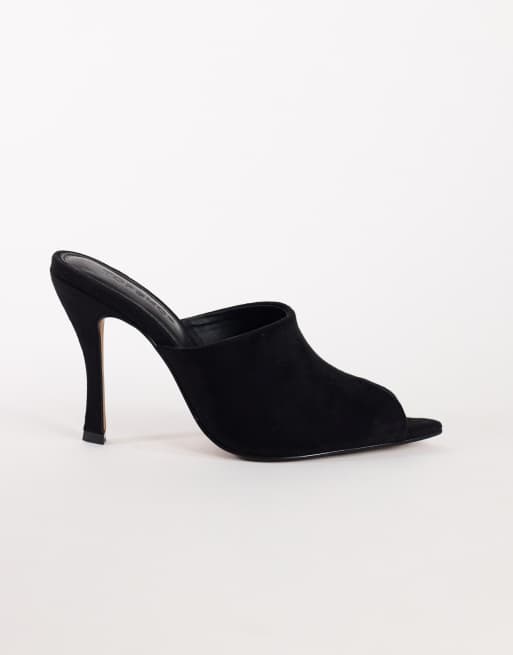 Topshop Winona high vamp peep toe heeled sandal in black suede, 2 of 4