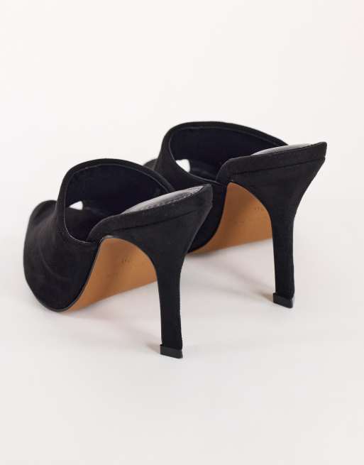 Topshop Winona high vamp peep toe heeled sandal in black suede, 4 of 4