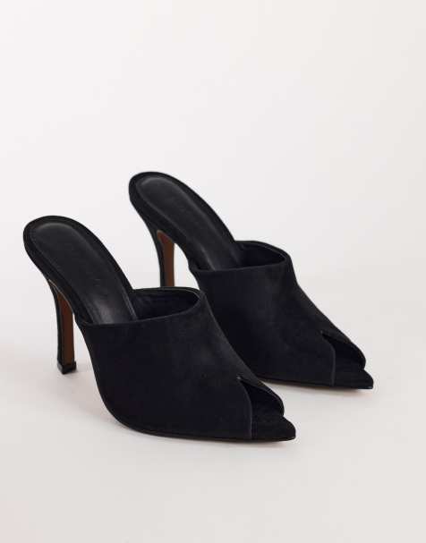 Topshop Winona Sandalette mit hohem Vorderblatt, Peeptoe und Absatz aus schwarzem Wildleder - view 1