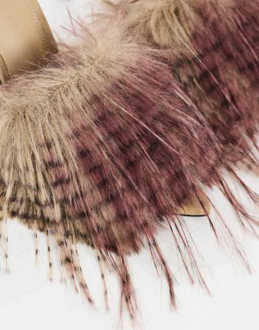 Topshop Winter faux fur peep heeled sandal in beige, 4 of 4