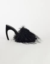 Topshop Winter faux fur peep heeled sandal in black
