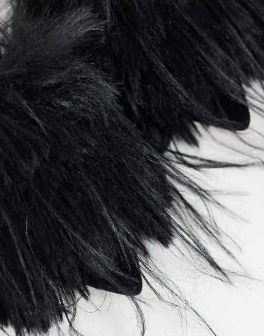 Topshop Winter faux fur peep heeled sandal in black, 4 of 4