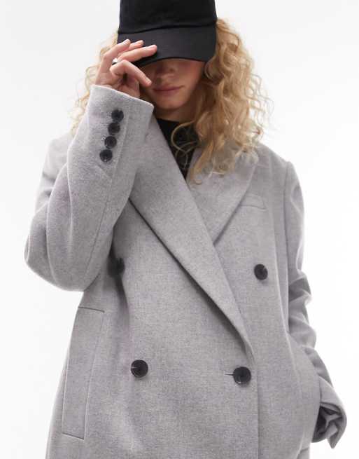 Topshop - Wollen jas met geaccentueerde schouders in grijs, 2 van 4