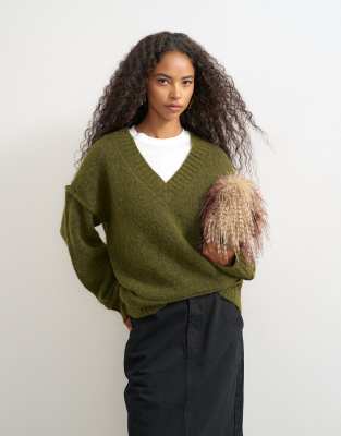 Topshop Wool Blend Deep V-neck Knit Sweater In Orange