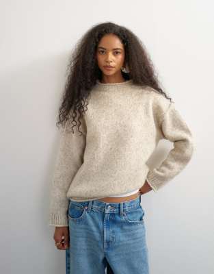Topshop Wool Blend Knit Roll Edge Relaxed Fit Sweater In Neutral
