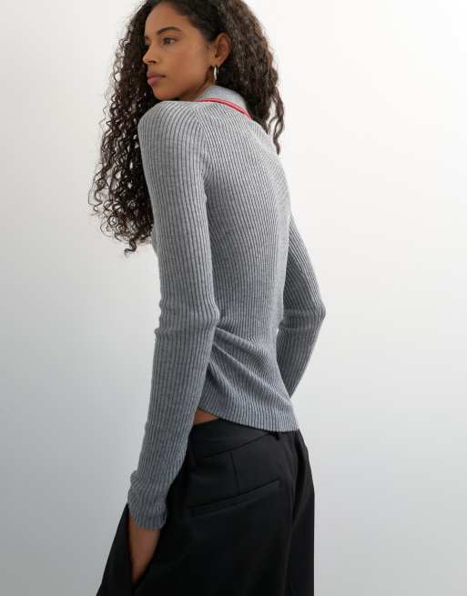 トップス draw Wool 2Way Tops gray Topshop wool blend knit side twist polo shirt in gray | ASOS
