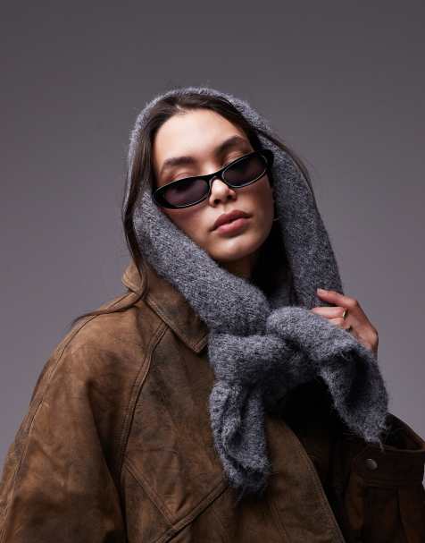 Topshop wool blend knitted shawl in charcoal - view 1