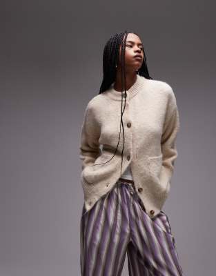 Topshop Wool Blend Oversized Cardigan In Yellow