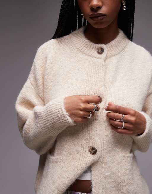 Topshop wool blend oversized cardigan in buttermilk, 3 of 4
