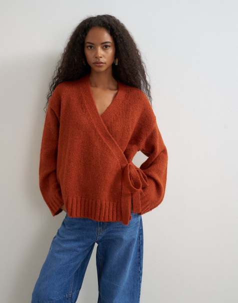 Topshop wool blend wrap boxy knit cardigan in cinnamon - view 1