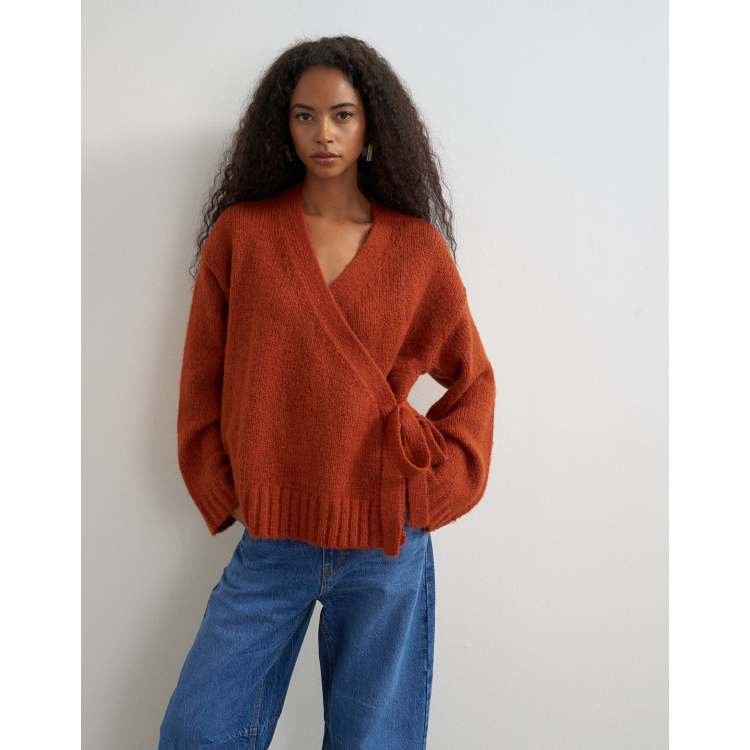 Topshop wool blend wrap boxy knit cardigan in cinnamon | ASOS