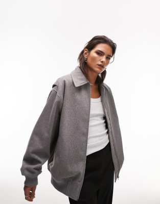 Topshop wool bomber jacket with collar in grey