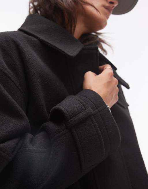 Topshop wool look bomber jacket with tab detail in black ASOS